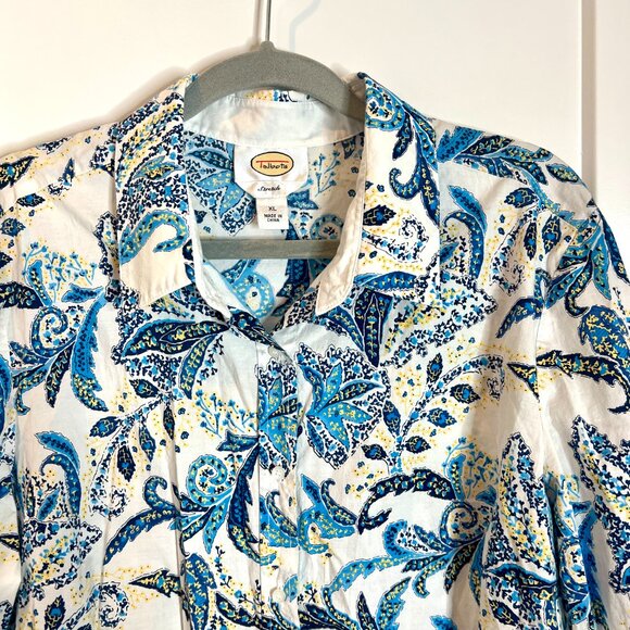 Talbots Button Down Bright Colorful Paisley Print Lightweight 3/4 Sleeves XL - Picture 3 of 5